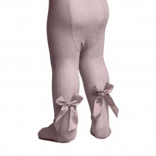 T120-DP: Dusty Pink Jacquard Tights w/Bow (NB-24 Months)